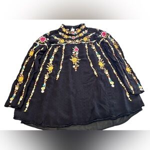 Zara Trafaluc Collection Embroidered Blouse Floral Long Sleeves Size Large